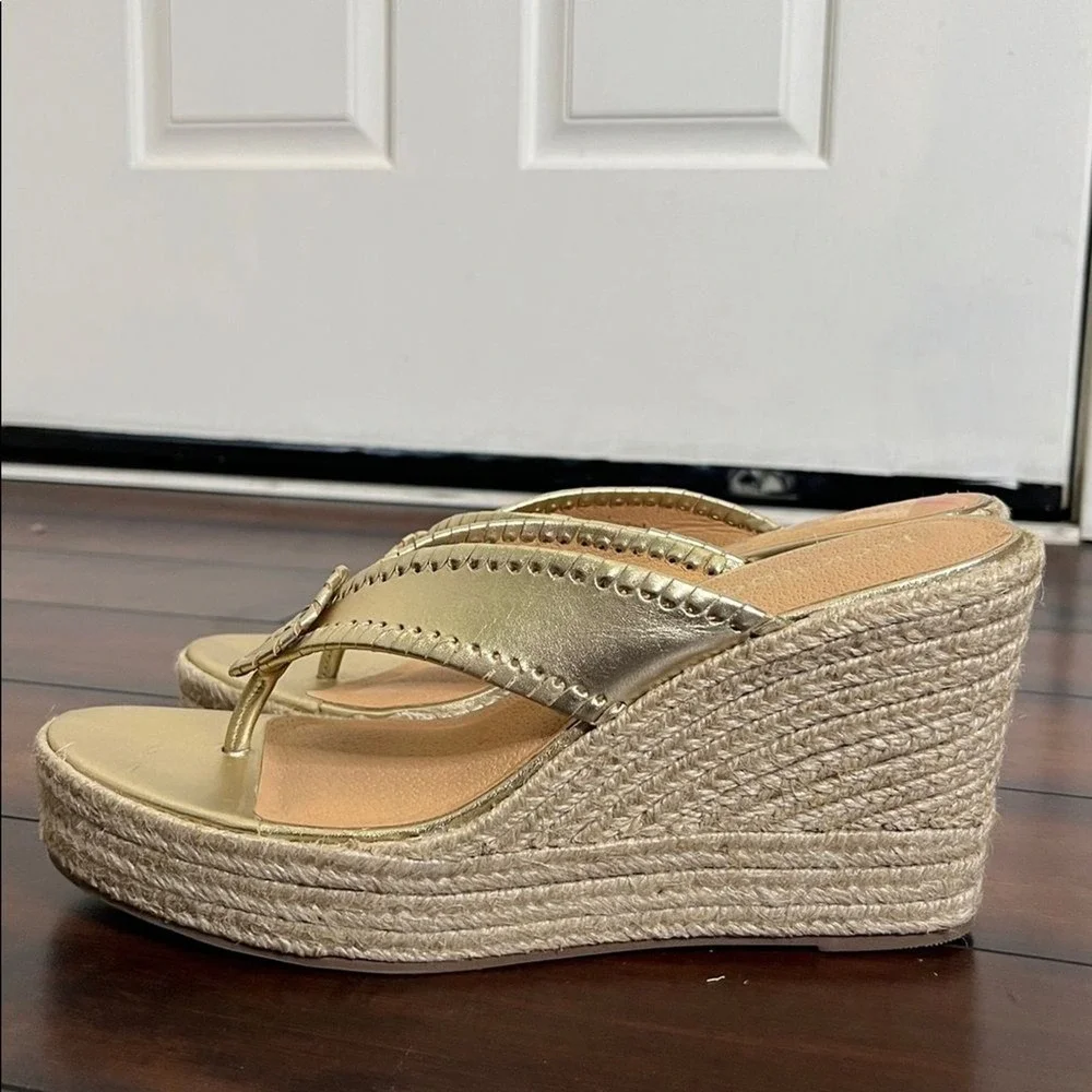 NIB Jack Rogers Rowan Platform Wedge Espadrille Leather Sandals‎ Gold size 10